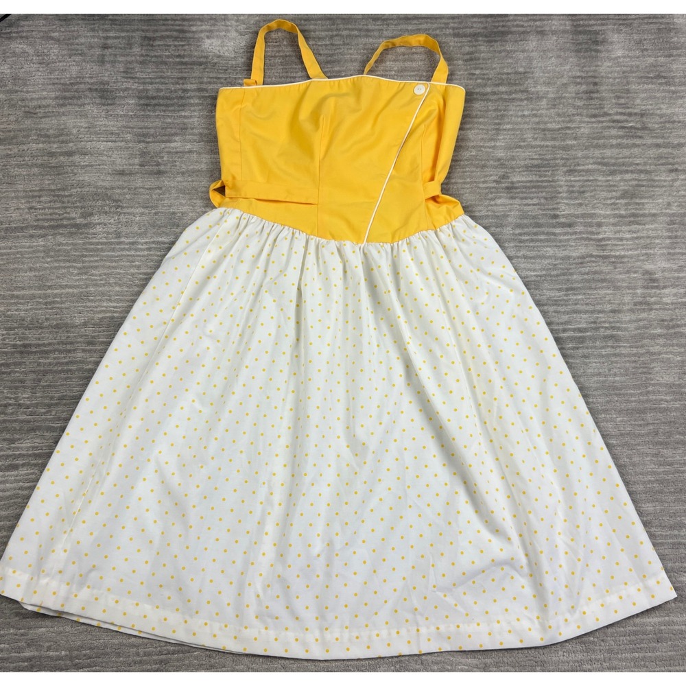 Act II Dress Women S Yellow Polka Dot Fit & Flare Sun Dress Vintage Style Tie